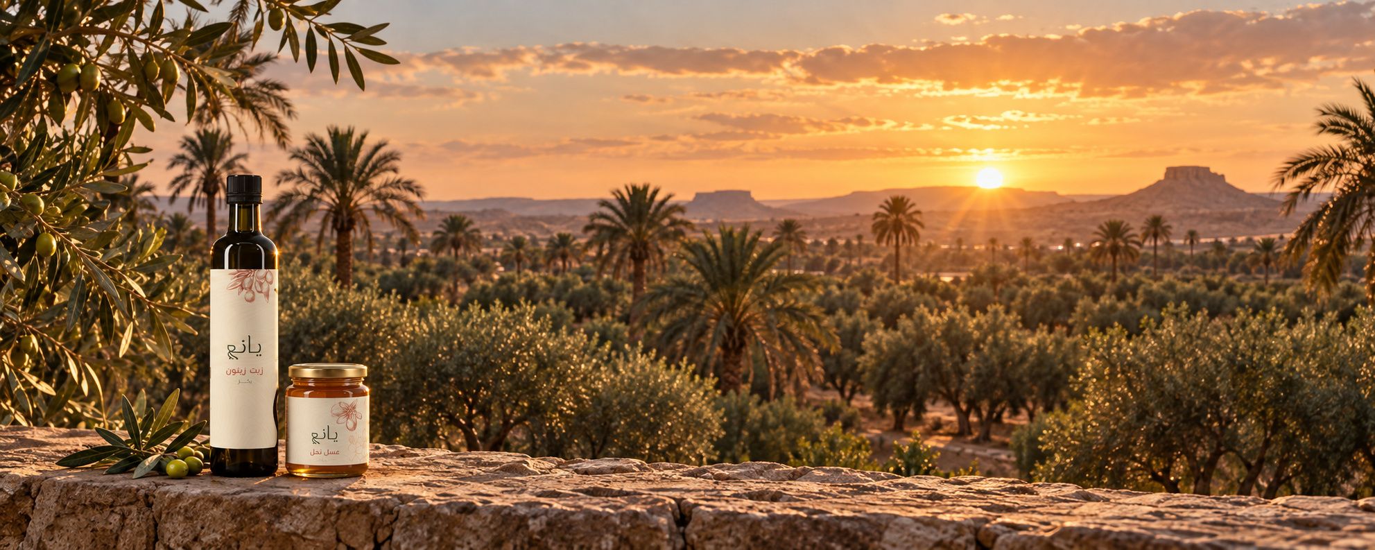 بساتين زيتون ونخيل في واحة سيوة عند الغروب