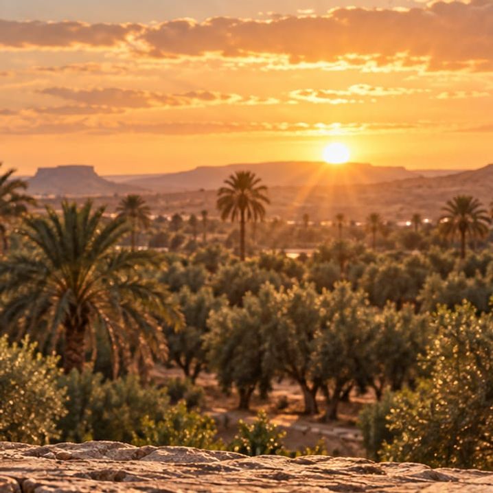بساتين الواحة عند ضوء الغروب